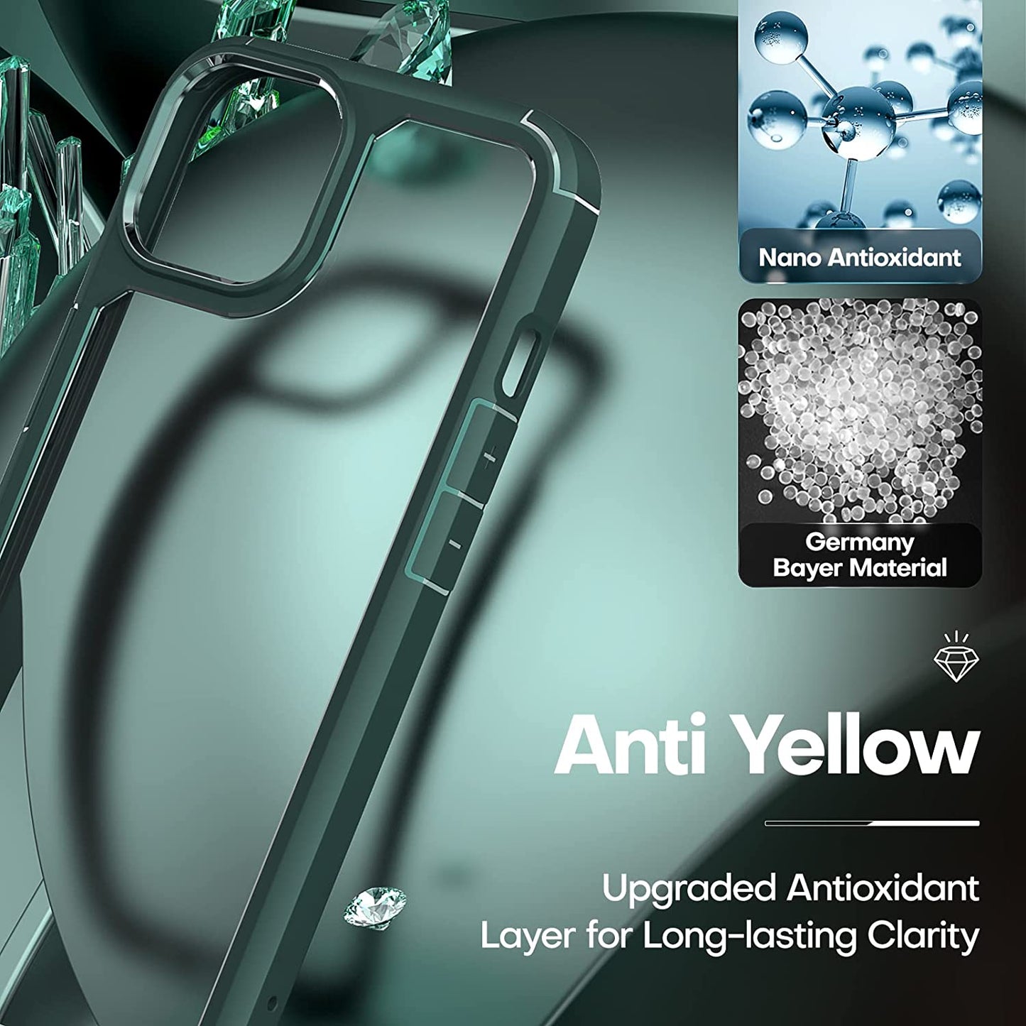 TAURI [5 in 1 Designed for Iphone 14 plus Case, [Not-Yellowing] with 2X Tempered Glass Screen Protector + 2X Camera Lens Protector, [Military-Grade Drop Protection] Slim Phone Case 6.7 Inch Green  TAURI   