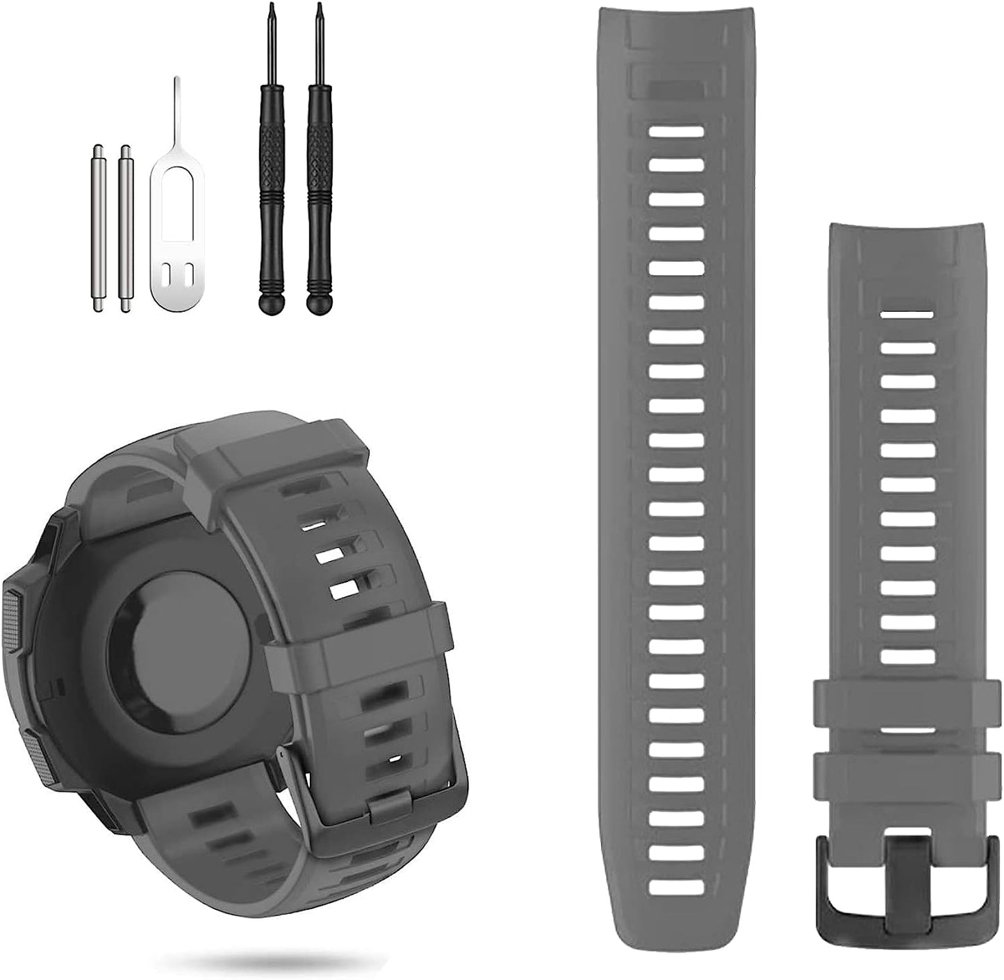 GERSIK Compatible with Garmin Instinct Bands, Soft Silicone Strap Sport Wristband Replacement for Garmin Instinct 2/Instinct Esports/Solar/Tide/Tactical GPS Smartwatch  GERSIK Grey  