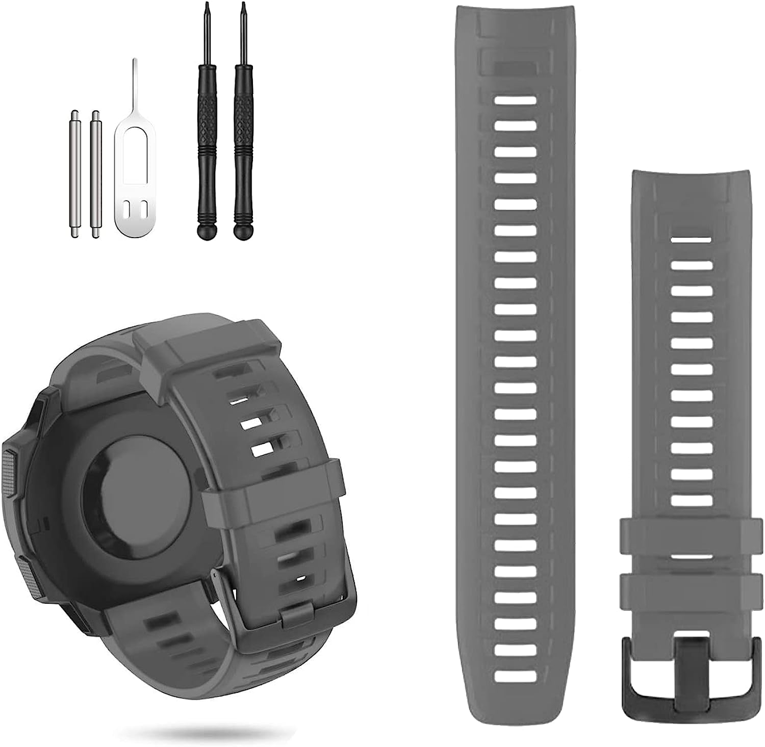 GERSIK Compatible with Garmin Instinct Bands, Soft Silicone Strap Sport Wristband Replacement for Garmin Instinct 2/Instinct Esports/Solar/Tide/Tactical GPS Smartwatch  GERSIK Grey  