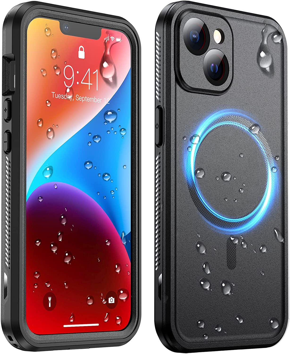 Temdan [Real 360 for Iphone 14 Case Waterproof, Built-In 9H Tempered Glass Camera Lens & Screen Protection [14FT Military Dropproof][Full-Body Shockproof Phone Case][Dustproof][Ip68 Underwater]  Temdan Black-Mag iPhone 14 