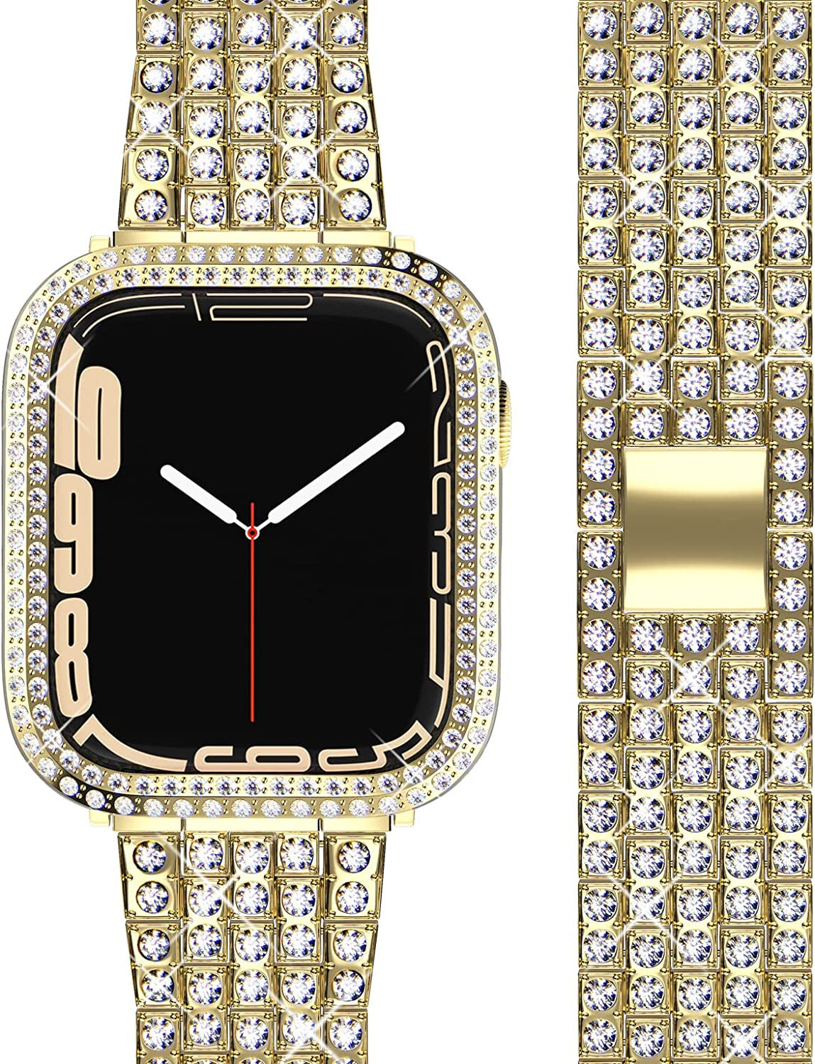 QVLANG Compatible Apple Watch Band Ultra 49Mm, Bling Series Band for Women + Diamond Rhinestone Case, Stainless Steel Metal Bracelet Strap for Iwatch Ultra (Silver, 49Mm)  QVLANG Gold 41 mm 