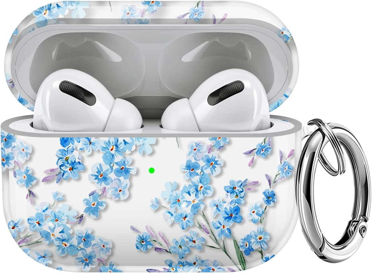 Maxjoy for Airpods Pro Case Cover, Clear Flower Pro Case for Women Men Cute Soft Protective Floral Ipod Pro Case with Keychain Clip for Airpods Pro Charging Case 2019, Transparent  Maxjoy Blue + Grey  