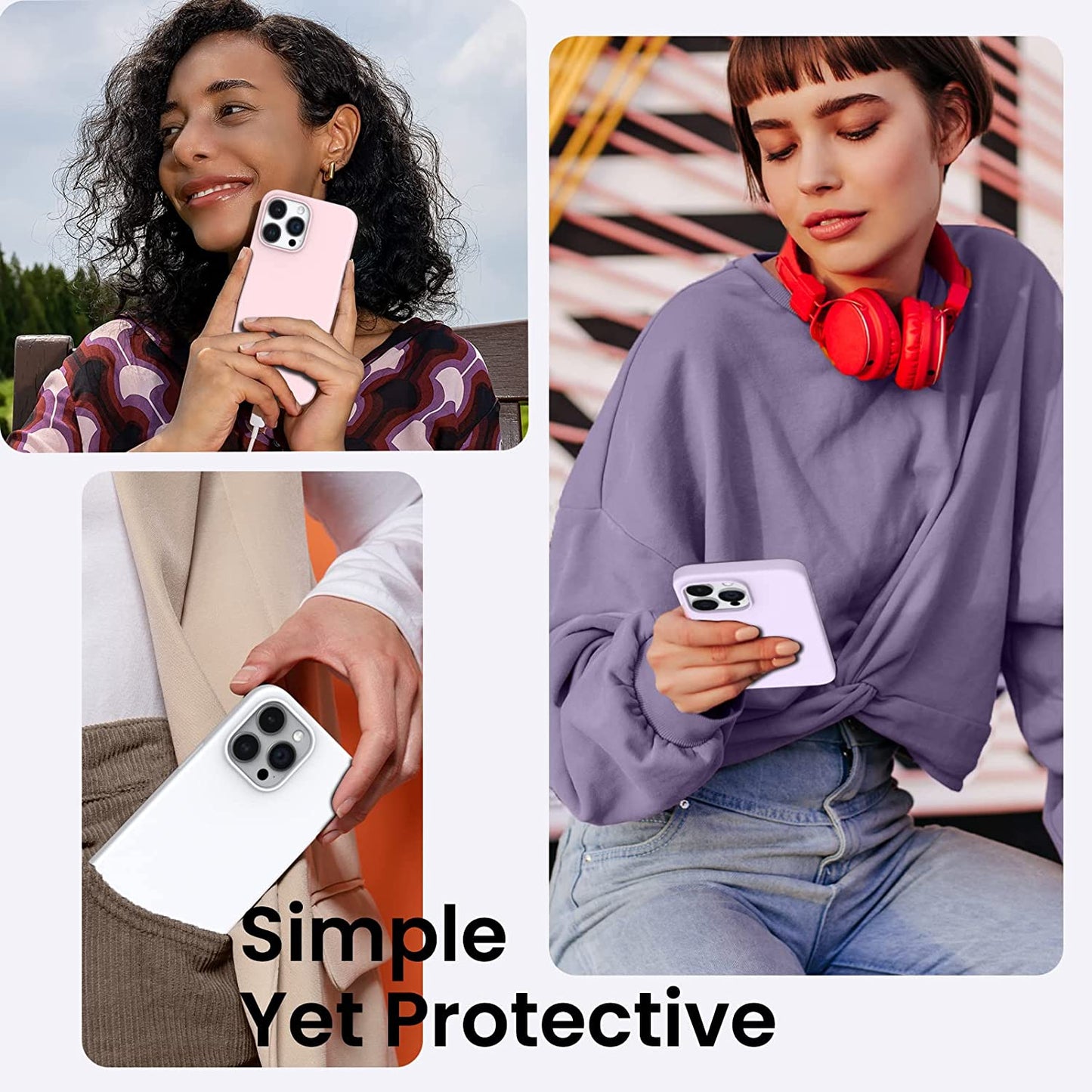 ORNARTO Compatible with Iphone 14 Pro Case 6.1, Slim Liquid Silicone 3 Layers Full Covered Soft Gel Rubber Phone Case Protective Cover with Microfiber Lining 6.1 Inch-Pastel Lilac  ORNARTO   