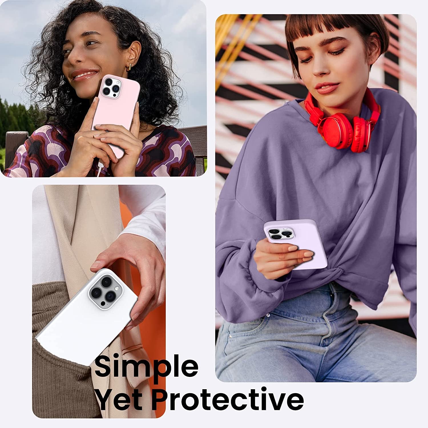 ORNARTO Compatible with Iphone 14 Pro Case 6.1, Slim Liquid Silicone 3 Layers Full Covered Soft Gel Rubber Phone Case Protective Cover with Microfiber Lining 6.1 Inch-Pastel Lilac  ORNARTO   