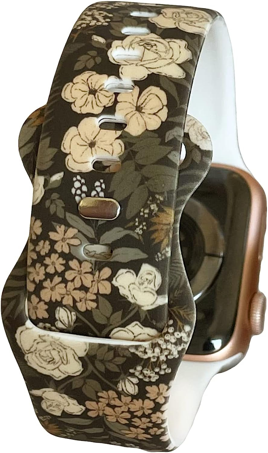 Boho Flora Forest Unisex Waterproof Soft Silicone Sport Band Compatible with Apple Watch Ultra and Series 8 7 6 5 4 3 2 1 SE, Model 38Mm 40Mm 41Mm 42Mm 44Mm 45Mm 49Mm, for Men and Women  Tweedle Dee Designs   