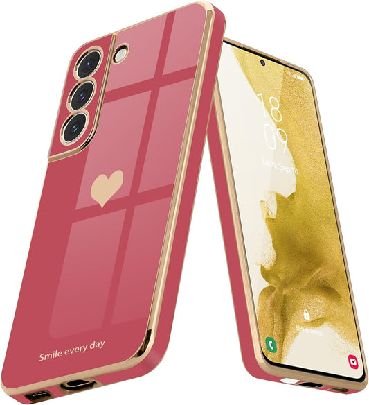 Teageo for Samsung Galaxy S22 5G Case for Women Girl Cute Love-Heart Luxury Bling Soft Back Cover Raised Full Camera Protection Bumper Silicone Shockproof Phone Case for Galaxy S22 5G, Bright Blush  janzee   