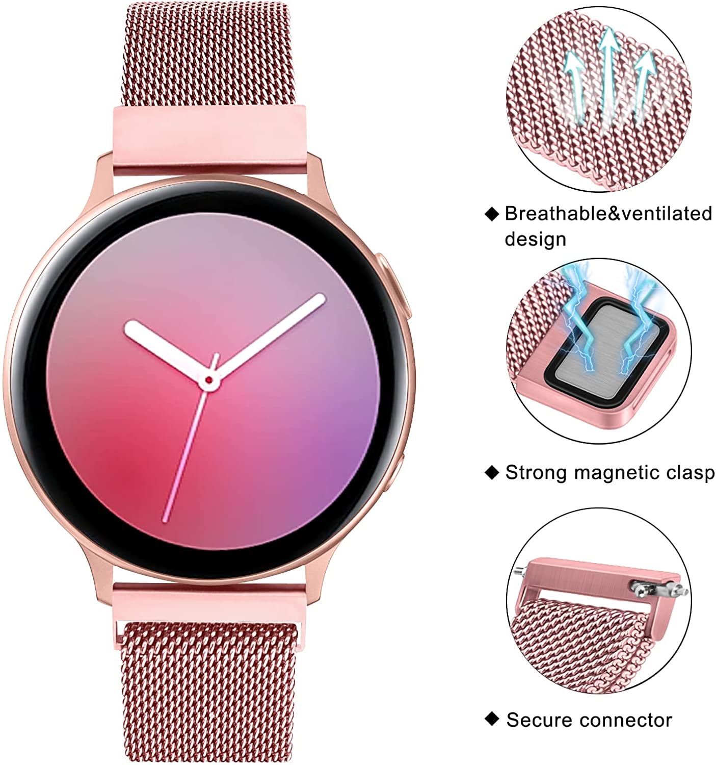 YILED Metal Bands for Samsung Galaxy Watch Active 2 40Mm 44Mm / Galaxy Watch Active, 20Mm Stainless Steel Mesh Watch Strap for Galaxy Watch 3 41Mm / Galaxy Watch 42Mm  YILED   