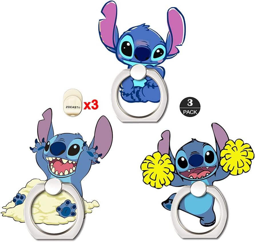 ZOSTLAND 3Pack Moon Guardian Fighter Phone Ring,Universal 360°Adjustable Phone Case Finger Grip Stand Holder Desk Stent Mount Car Hook Compatible with Iphone 13 12 11 MAX X plus Ipad (3Pcs Moon Girl)  ZOEAST 3pcs Play Stitch  