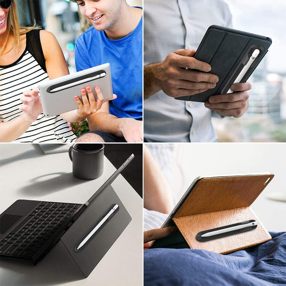 Doormoon Pencil Holder for Apple Ipad 2020 (8Th Gen) 2019 2018/ Ipad Air/ 9.7 / Pro 9.7"/ Pro 10.5"/12.9"/Pro 12.9/, Magnetic Silicone Apple Pencil 1St 2Nd Gen Leather Pocket Sleeve (Black)  Doormoon   