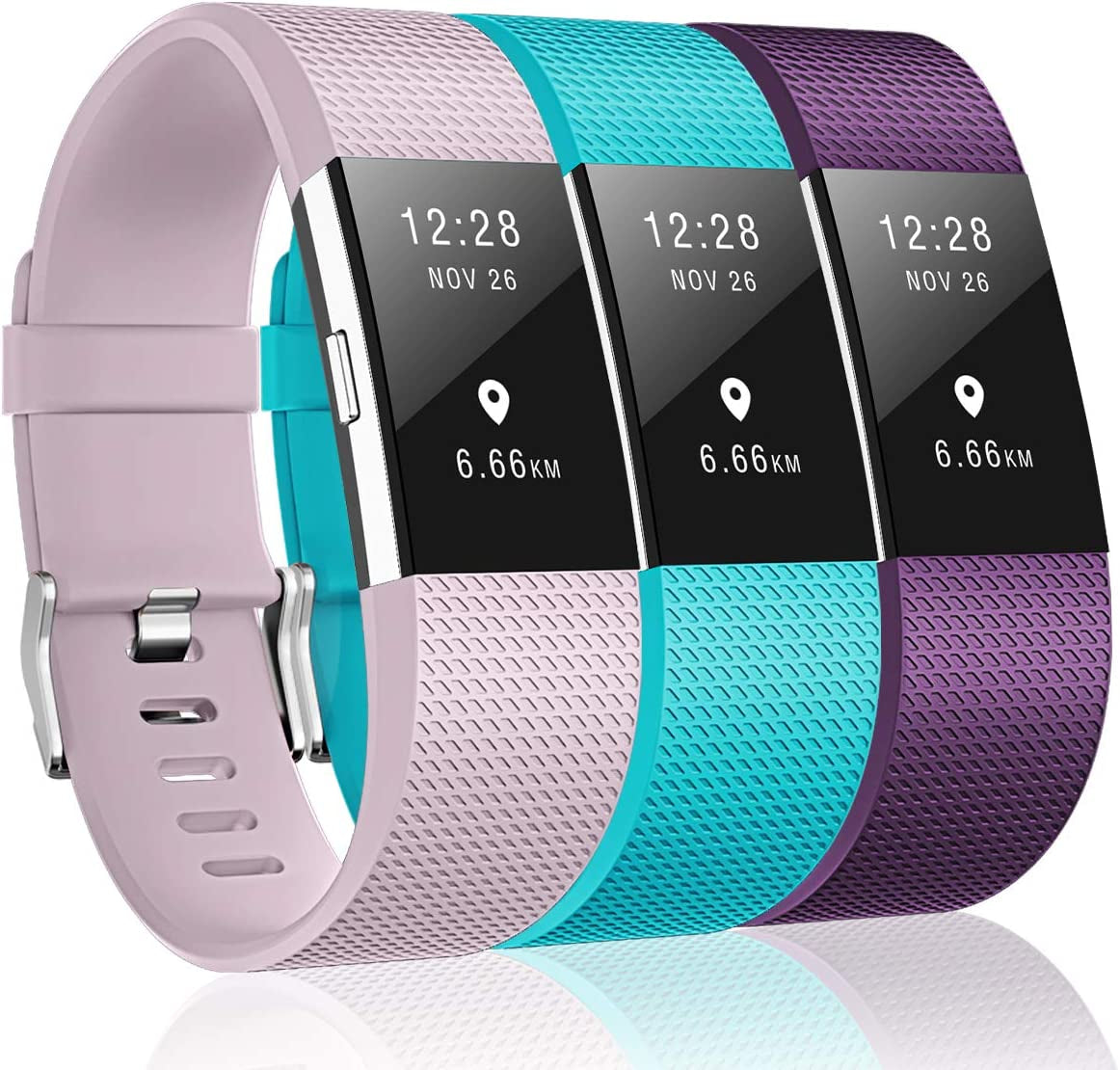 3 Pack Bands Compatible with Fitbit Charge 2, Classic & Special Edition Replacement Bands for Fitbit Charge 2, Women Men  OYODSS Lavender/Teal/Plum Small( 5.5"-6.7" ) 