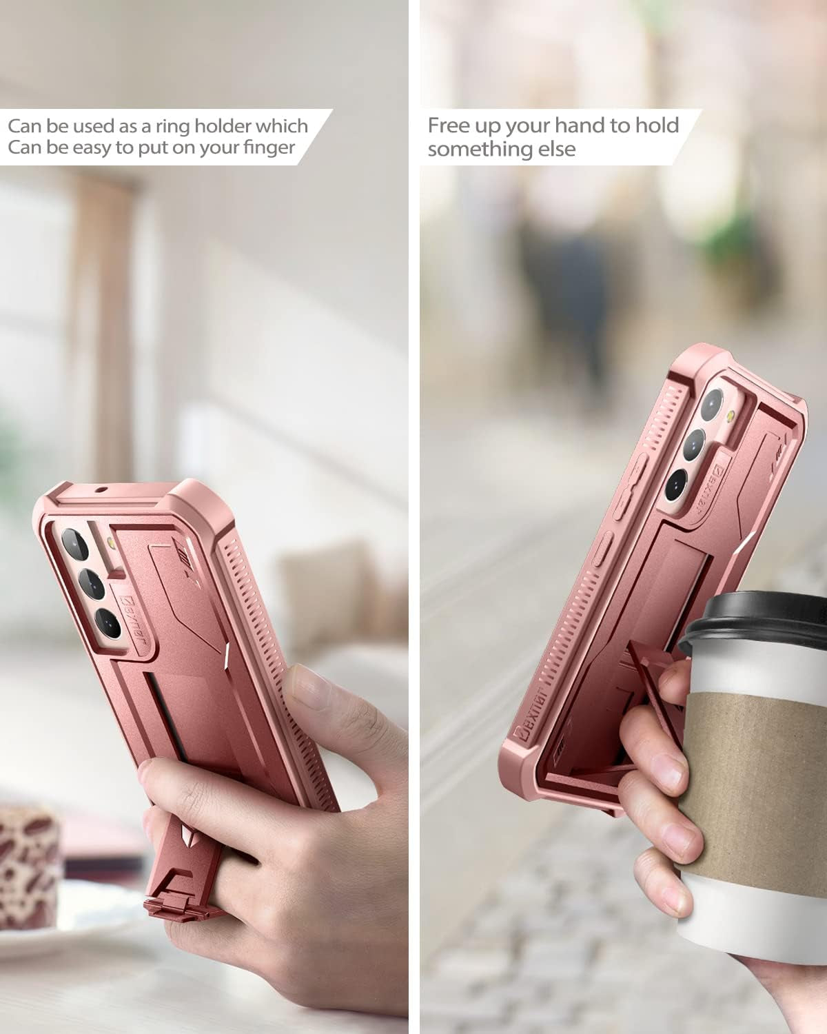 Dexnor for Samsung Galaxy S22 plus Case, [Built in Screen Protector and Kickstand] Heavy Duty Military Grade Protection Shockproof Protective Cover for Samsung Galaxy S22 plus 5G,Peony Pink  Dexnor   