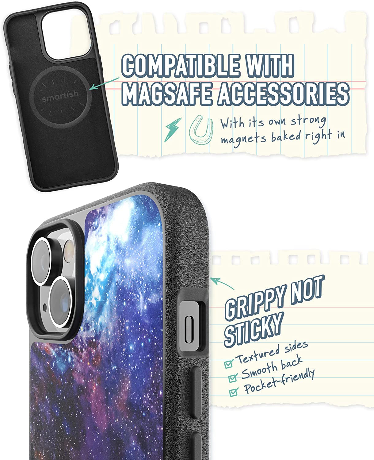 Smartish Iphone 14 Slim Case - Gripmunk Compatible with Magsafe [Lightweight + Protective] Thin Grip Cover with Microfiber Lining - Spaced Out  Smartish   