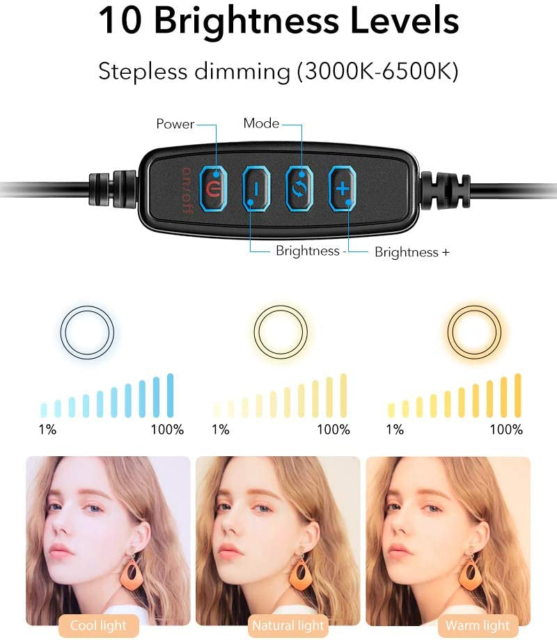 ESR Selfie Ring Light with Tripod Stand and Phone Holder, Dimmable Beauty 10-Inch Ring Light for Vlogs, Selfies, Makeup, Livestreaming, Videos, and Photography, Compatible with Iphone and Android  Electronic Silk Road Corp   