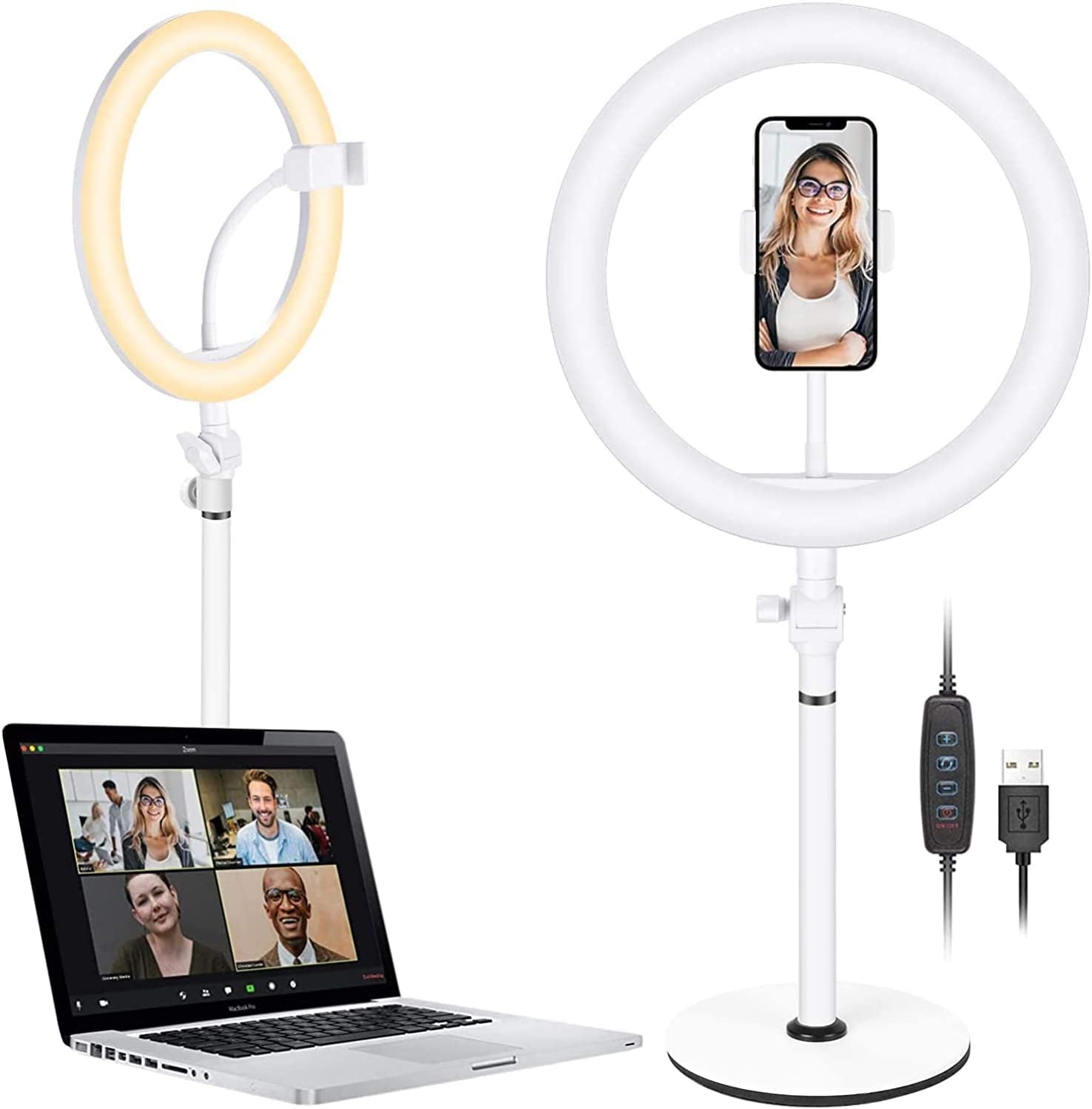 Neewer Selfie Ring Light for Laptop Computer, 10" Dimmable Desktop LED Circle Light with Stand/Phone Holder/3 Light Modes for Video Conference/Webcam Chat/Makeup/Live Stream/Selfie (White)  NEEWER   