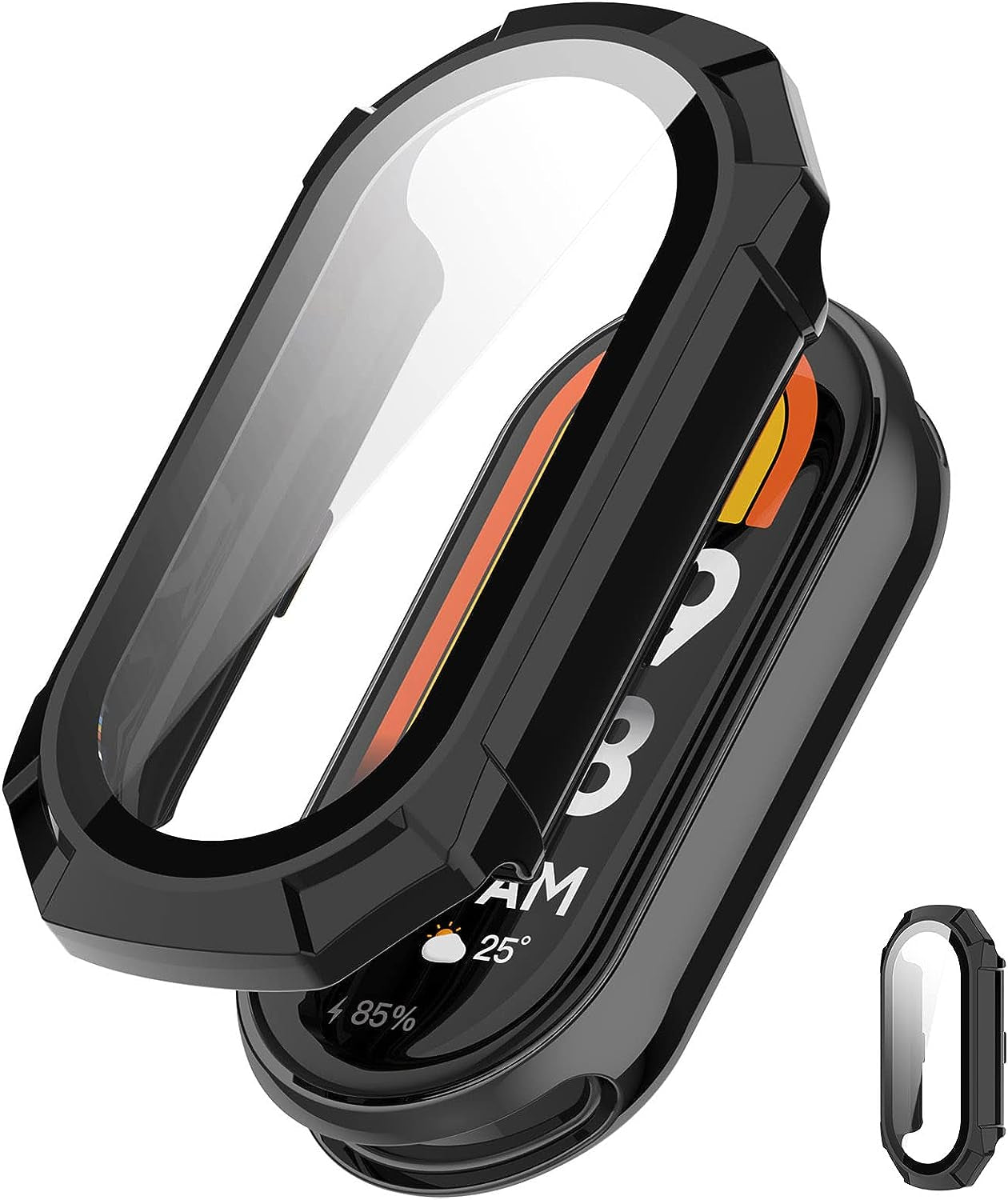 [2 Pack] Miimall Campatible for Xiaomi Mi Band 8 Case with Screen Protector, PC Full Coverage Case HD Ultra-Thin Screen Protector Anti-Scratch Protective Case Cover for Xiaomi Mi Band 8 (Clear+Black)  Miimall Black+Black  