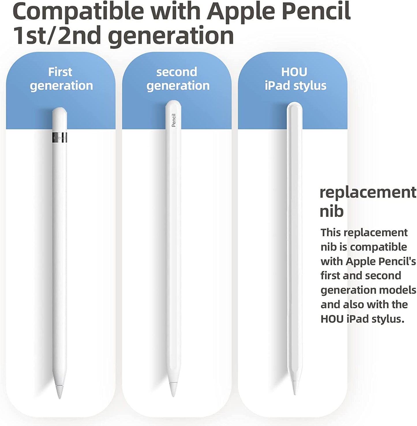 HOU [6 Pack] Apple Pencil Tips,Replacement Tips for Apple Pencil 2Nd Generation,Apple Pencil 1St Generation Spare Nib for Ipad Pen/Stylus Pen,Apple Pencil 2/1,Plastic &Metal Apple Tips  HOU   