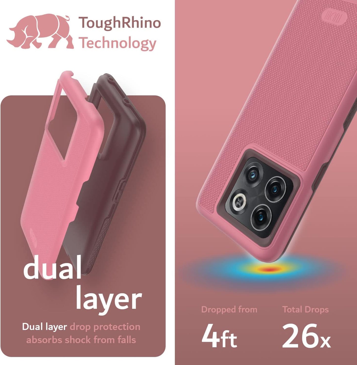 TUDIA Dualshield Grip Designed for Oneplus10T Case 5G, [Mergegrip] Shockproof Military Grade Slim Dual Layer Protection for Oneplus 10T 5G Case (Smokey Pink)  TUDIA   