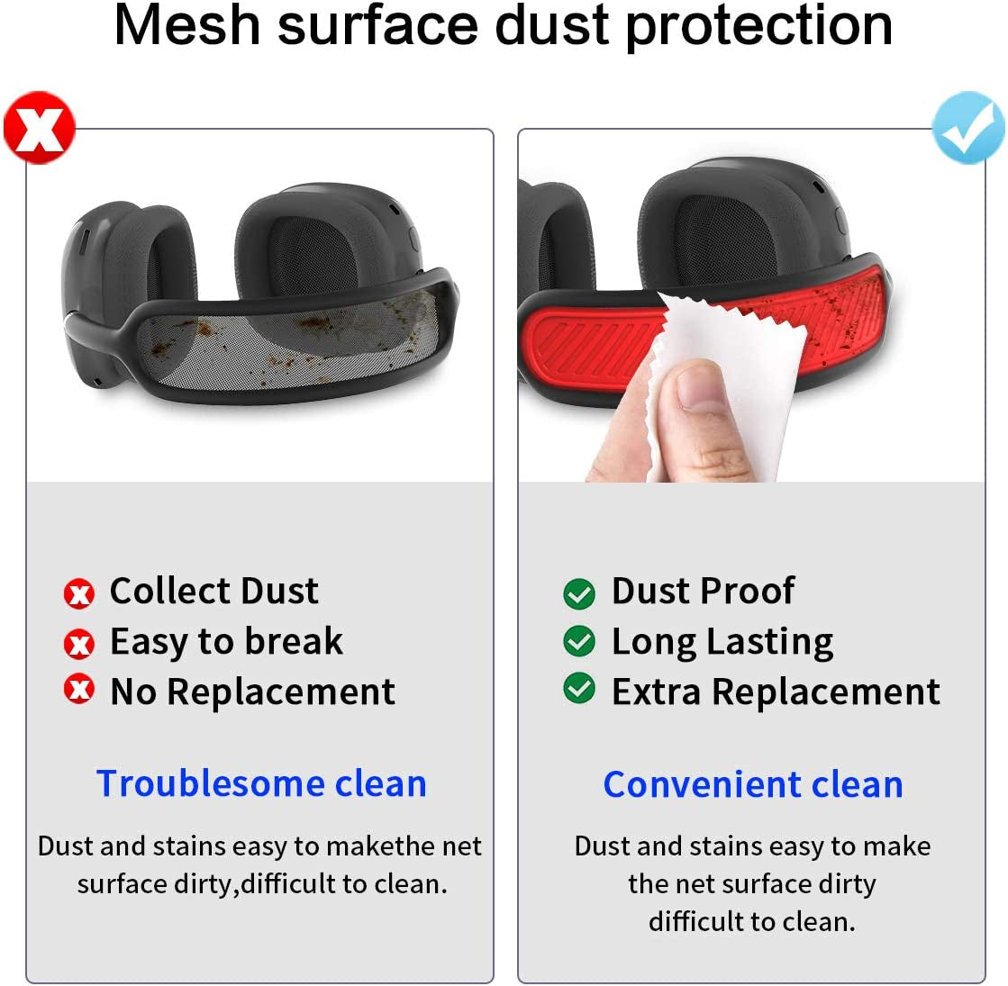 WQNIDE Headband Cover for Airpods Max, Washable Soft Silicone Headphone Headband Protectors/Comfort Cushion/Top Pad Protector Sleeve Compatible with Apple Airpods Max (Red)  WQNIDE   