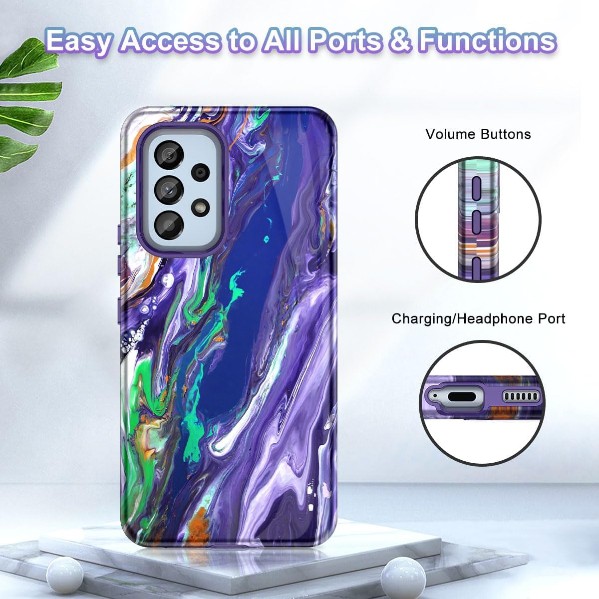 Btscase for Samsung Galaxy A53 5G Case, Marble Pattern 3 in 1 Heavy Duty Shockproof Full Body Rugged Hard Pc+Soft Silicone Drop Protective Women Girl Cover for Galaxy A53 5G,Dreamland River/Purple  Btscase   