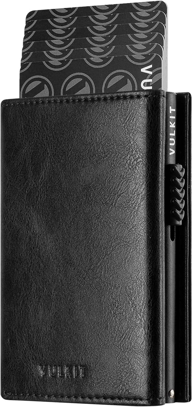 VULKIT Card Holder Wallet with Coin Pocket Magnetic Closure Pop up Cards with ID Window Leather Wallet for Cash & Credit Cards  VULKIT Black  