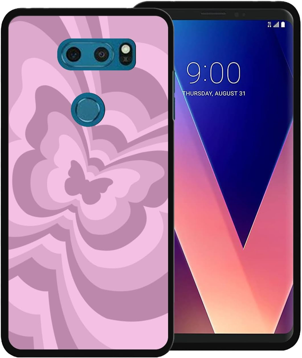 Zaztify Phone Case for LG V30/V30S Thinq/V35 Thinq/V30S+ Thinq/V35+ Thinq/V30+, Purple Butterfly Swirl Incline Coffee Latte Valentine Color Block Shockproof Protective Thin Soft Cover Shell  zaztify Pink Butterfly Swirl  