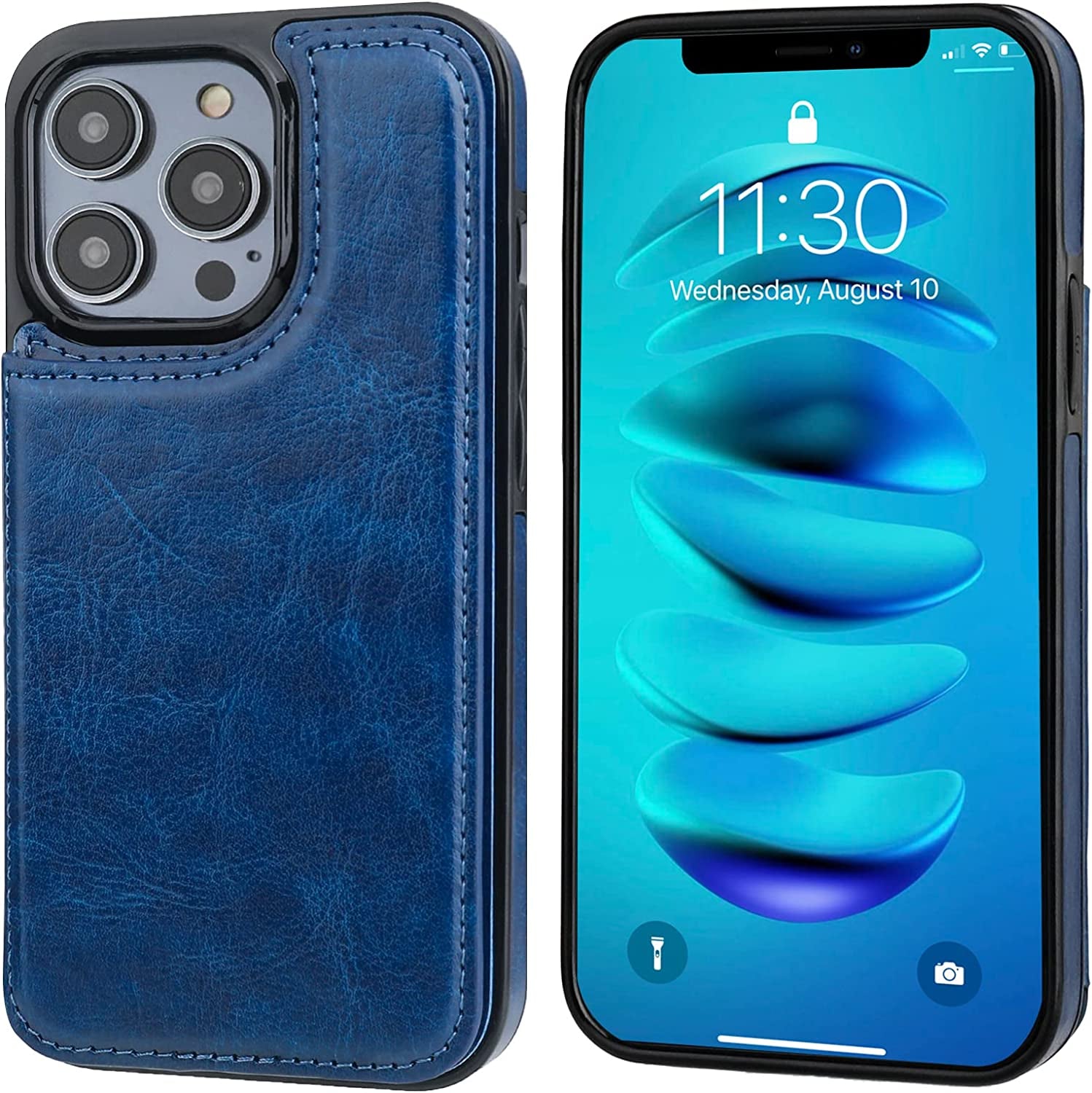 ONETOP Compatible with Iphone 14 Pro Wallet Case with Card Holder, PU Leather Kickstand Card Slots Case, Double Magnetic Clasp and Durable Shockproof Cover 6.1 Inch (Blue)  Onetop   