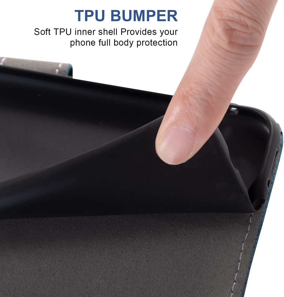 Asuwish Compatible with LG G6 Wallet Case and Tempered Glass Screen Protector Flip Credit Card Slot Holder Stand Shockproof Cell Phone Cover for LGG6 Thinq LG6 Thin Q G 6 plus G6+ 6G VS988 H872 Blue  NSS   