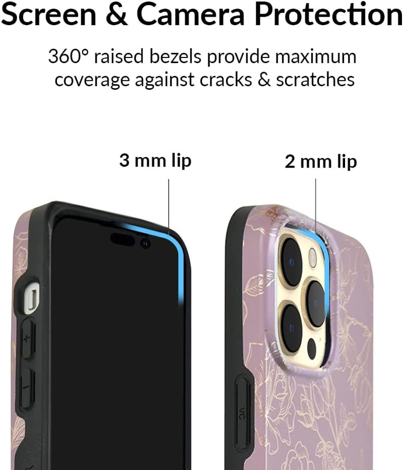 Velvet Caviar Designed for Iphone 14 PRO Case Floral [10Ft Drop Tested] Compatible with Magsafe - Protective Microfiber Lining (Purple, Rose Gold)  Velvet Caviar   