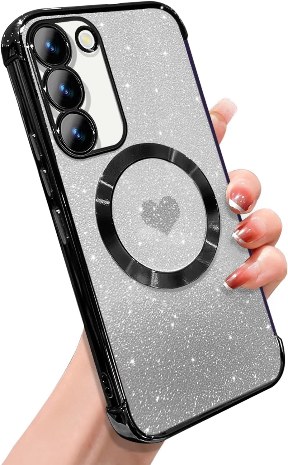 ZONRW for Samsung Galaxy S22 plus Case Magnetic,For Women Girl Soft Luxury Plating Bling Gradient Glitter Cute Heart Compatible with Magsafe,With Camera Lens Protection Clear Phone Cover 6.6”-Blue  ZONRW Black Samsung Galaxy S23 