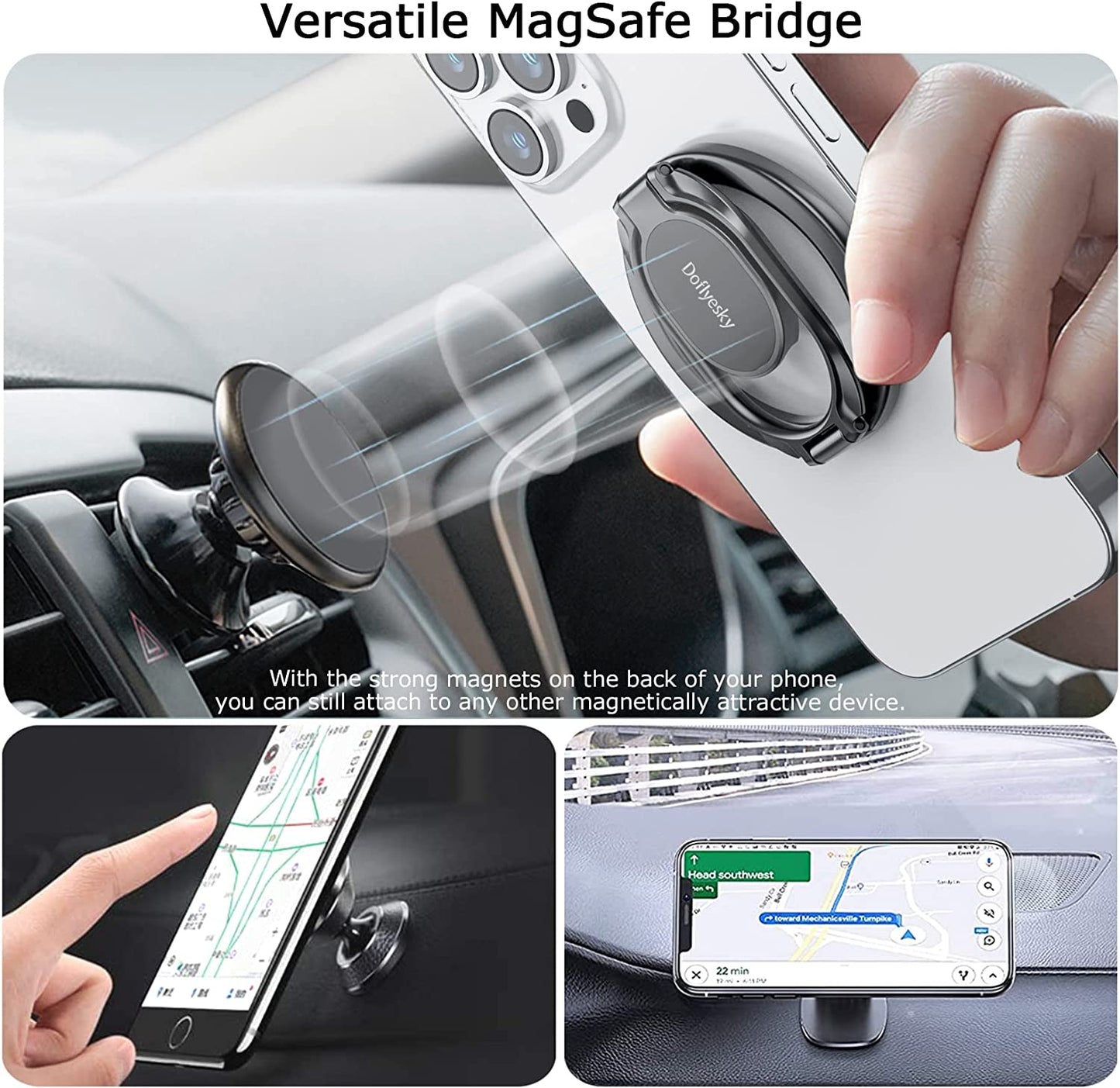 Magnetic Phone Ring Holder with Magsafe, Double Adjustable Gym Finger Ring Grip and Stand, Removable Phone Grip, for Iphone, Ipad and Smartphones, Compatible with Magnetic Car Mount (Gun Black)  Doflyesky   