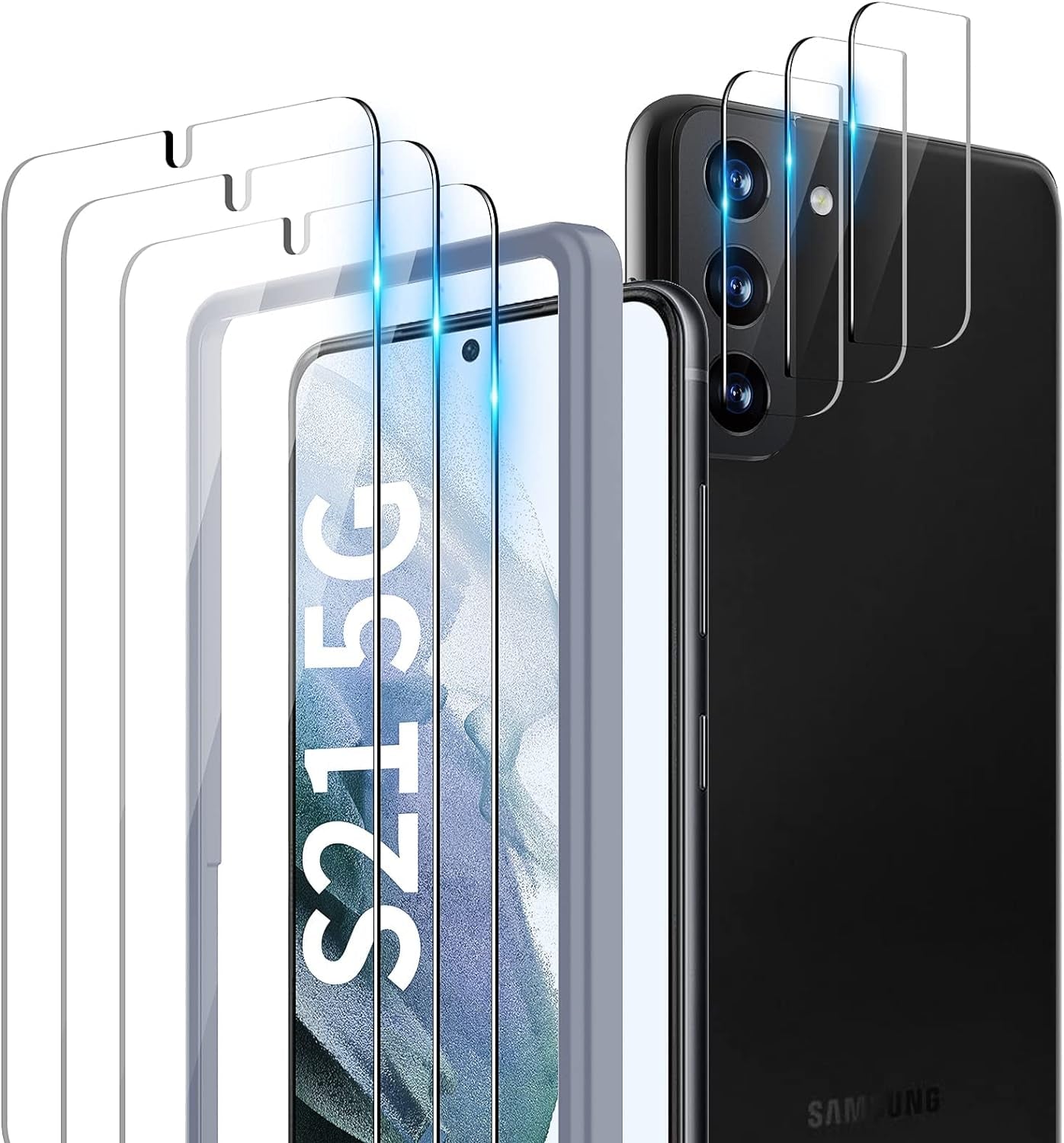 TOCOL [6 Pack Compatible with Samsung Galaxy S21 5G 6.2 Inch - 3 Pack Tempered Glass Screen Protector and 3 Pack Camera Lens Protector with [Installation Frame] HD Clear Bubble Free Case Friendly  TOCOL   