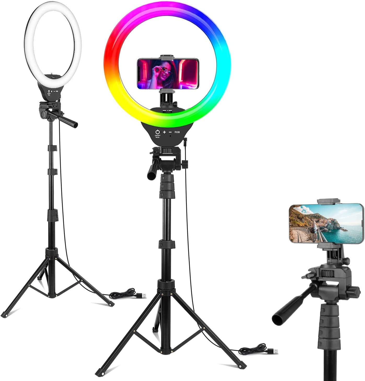 Eicaus 12" Ring Light with Tripod Stand and Phone Holder,Selfie LED Lighting with 62" Phone and Stand,Circle Ringlight for Photography,Tik Tok and Youtube,Compatible with Iphone, Android and Cameras  Eicaus RGB,White,Warm,Daylight  