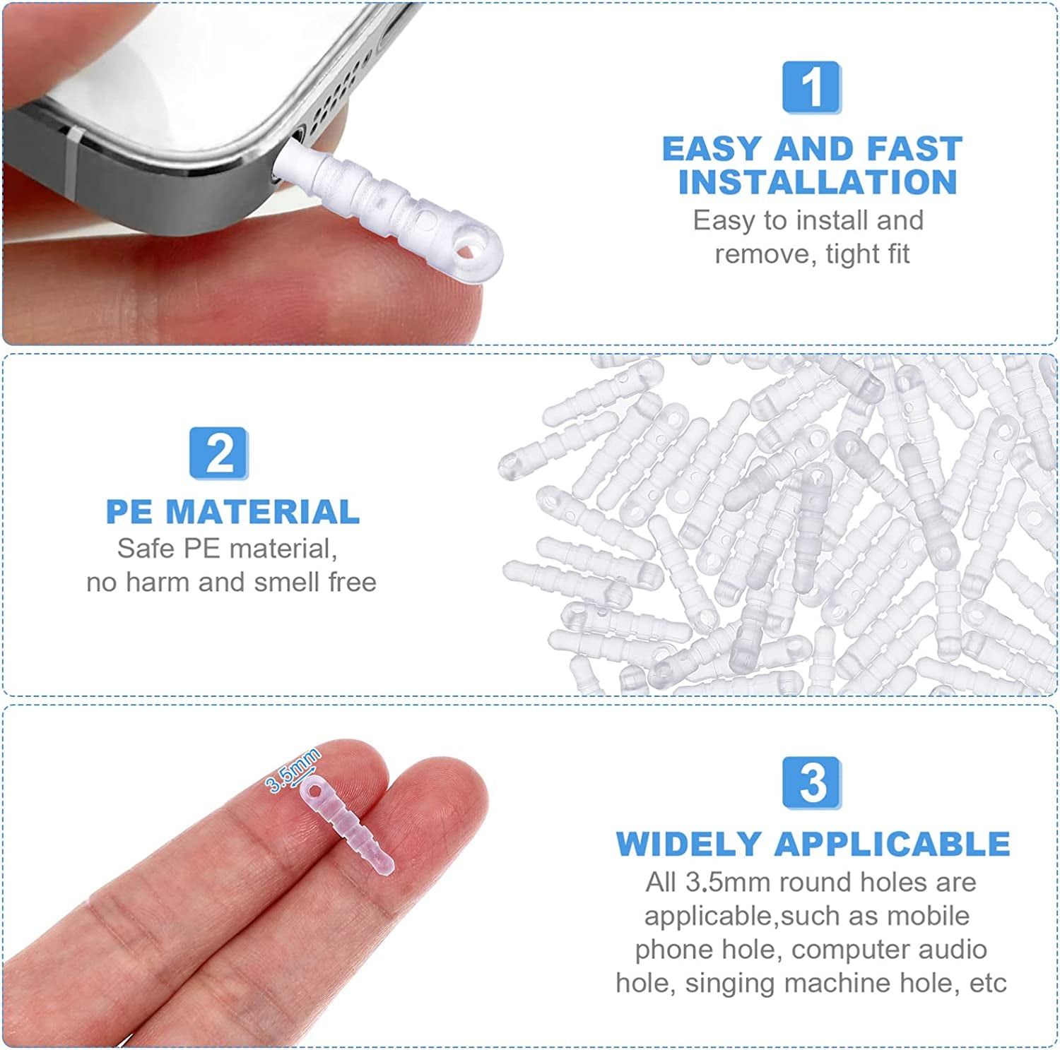 Hemobllo anti Dust Plugs - 100 Pcs Cell Phone Dust Plug Charm with Hole Headphone Jack Covers Dust Protector Cap Compatible for 3.5Mm Earphone Jack (Transparent)  Hemobllo   