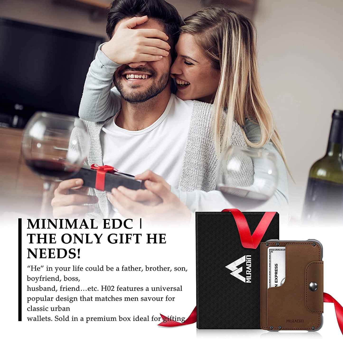 MURADIN Chocolate Front Pocket Wallet for Men Travel Tactical Bifold RFID Blocking Aluminum Metal Leather Money Cards Holder Ideal Men'S Gift  ENIGMA   