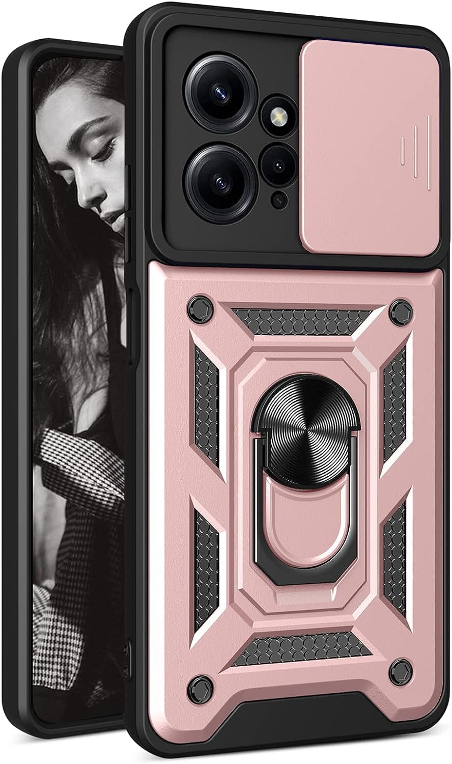 Tncavo Case for Xiaomi Redmi Note 12 4G with Camera Cover, Heavy Duty Rugged Shockproof Protection Phone Cases with Ring Kickstand Xiaomi Redmi Note 12 4G SJ Rose Gold  Tncavo   