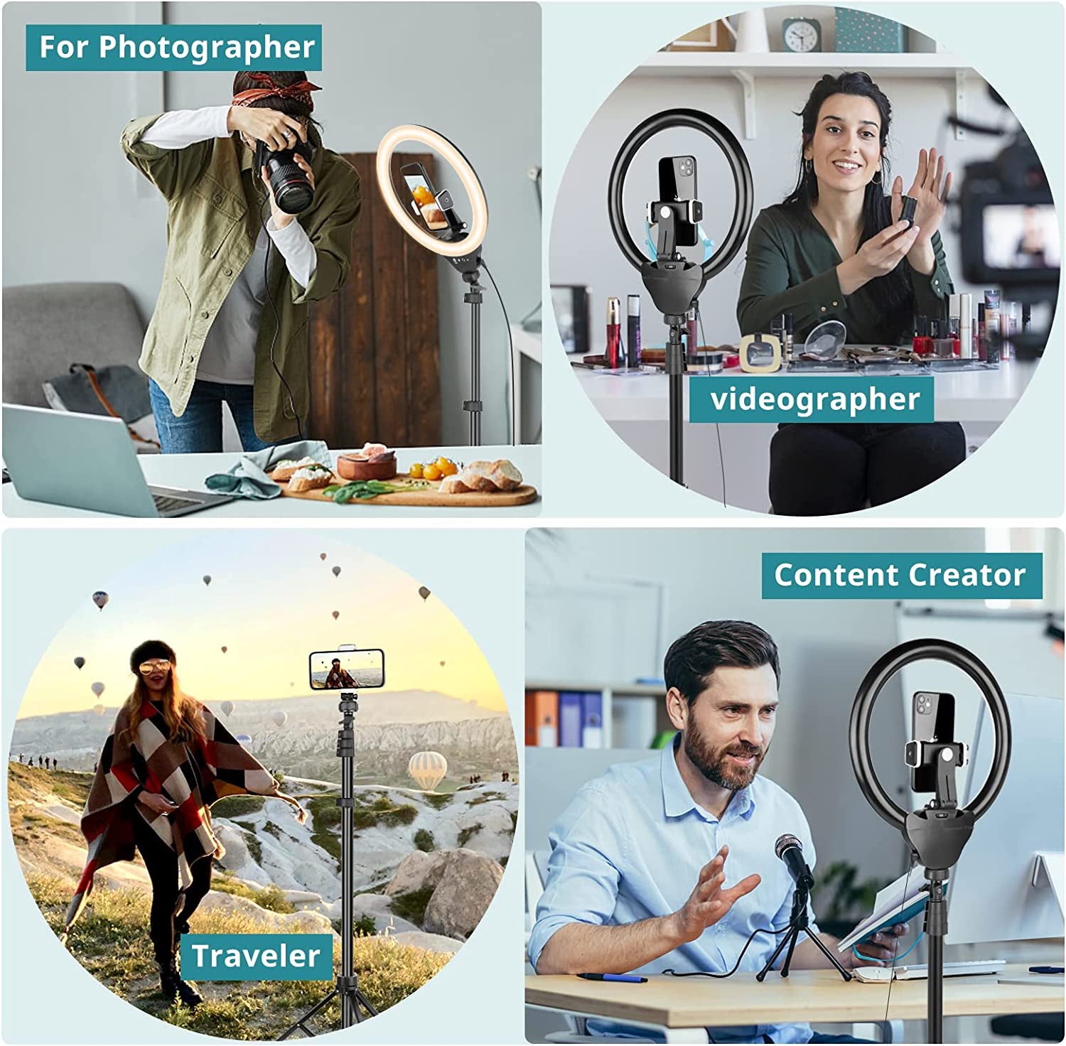 Eicaus 12" Ring Light with Tripod Stand and Phone Holder,Selfie LED Lighting with 62" Phone and Stand,Circle Ringlight for Photography,Tik Tok and Youtube,Compatible with Iphone, Android and Cameras  Eicaus   