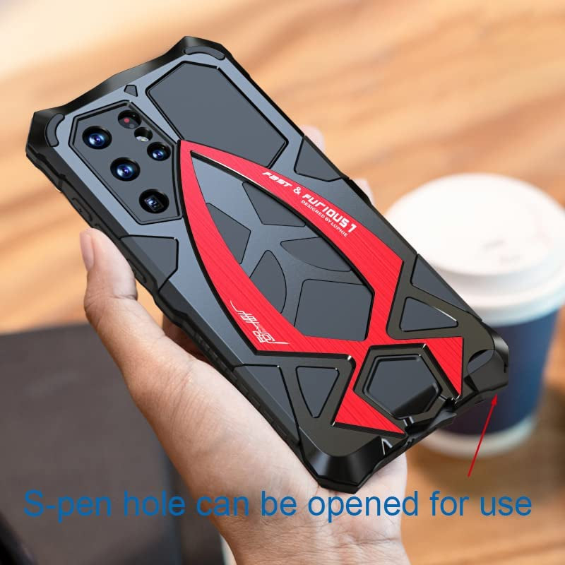Lunivop for Samsung Galaxy S22 Ultra Case (5G 6.8 Inch 2022) Metal Rugged Heavy Duty the Inner Silicone Armor Cover with Camera Protection Shockproof Phone Case Funda Military Grade (Black Red)  Lunivop   