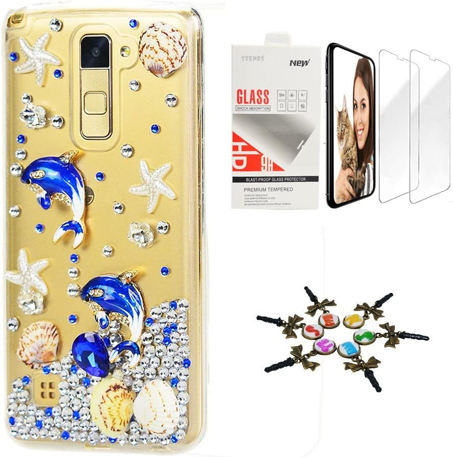 STENES Bling Case Compatible with LG G6 / LG G6 plus - Stylish - 3D Handmade [Sparkle Series] Ball Rabbit Pompons Star Pendant Bowknot Design Cover with Screen Protector [2 Pack] - Pink  STENES Dolphin Starfish Shell Design For Lg Stylo 3 