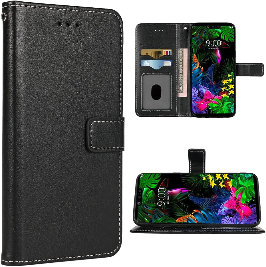 FDCWTSH Compatible with LG G8 Thinq Wallet Case Wrist Strap Lanyard Leather Flip Cover Card Holder Stand Cell Accessories Phone Cases for LGG8 Thin Q G 8 LG8 G8Thinq Lgg8Thinq 8G Blue  FDCWTSH Black  