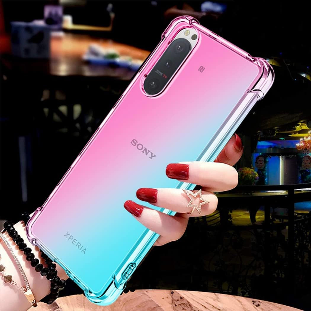 Ueokeird for Xperia 5 Ii/Xperia 5II 5G XQ-AS72 Case, Clear Cute Gradient Phone Case Slim anti Scratch Flexible TPU Cover Shockproof Protective Case for Sony Xperia 5 II (Pink/Green)  Ueokeird   