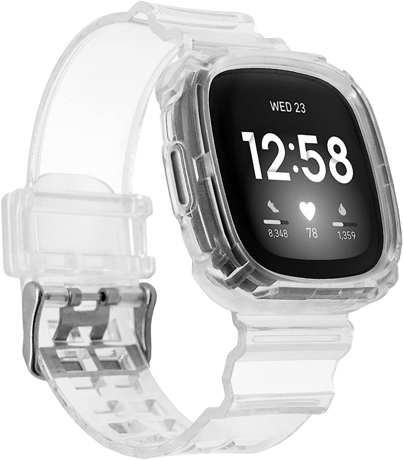 Afoskce Bands for Fitbit Versa 3 Bands/Fitbit Sense Bands/Fitbit Sense 2 Bands/Fitbit Versa 4 Bands for Women Men,Adjustable TPU Clear Bumper Protective Case Replacement Band for Watch  Afoskce Clear  