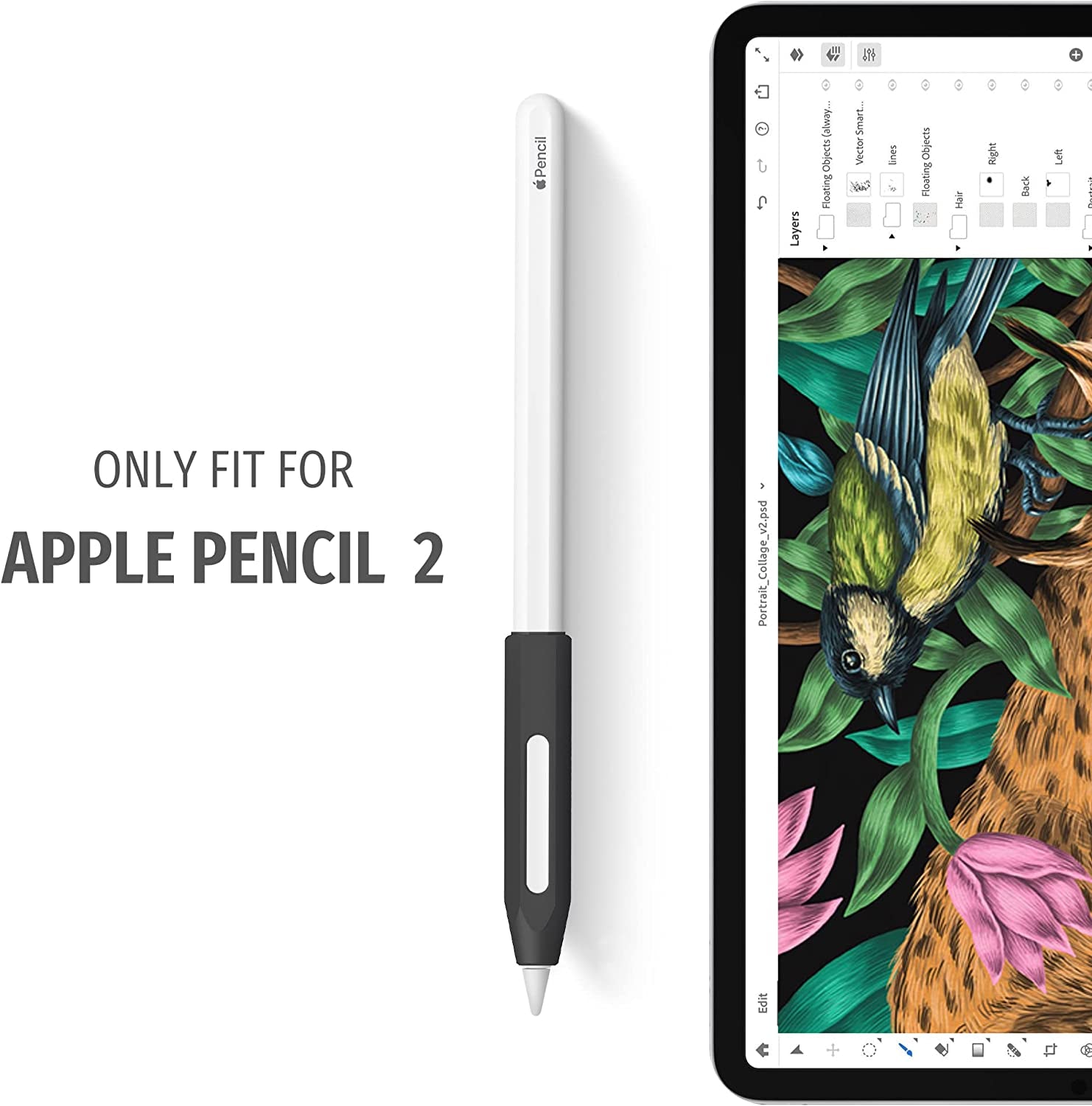 Grip Holder for Apple Pencil 2Nd Generation Accessories,Protective Silicone Sleeve Cover Ergonomic Design Compatible with Magnetic Charging and Double Tap,Black  Litumfen   