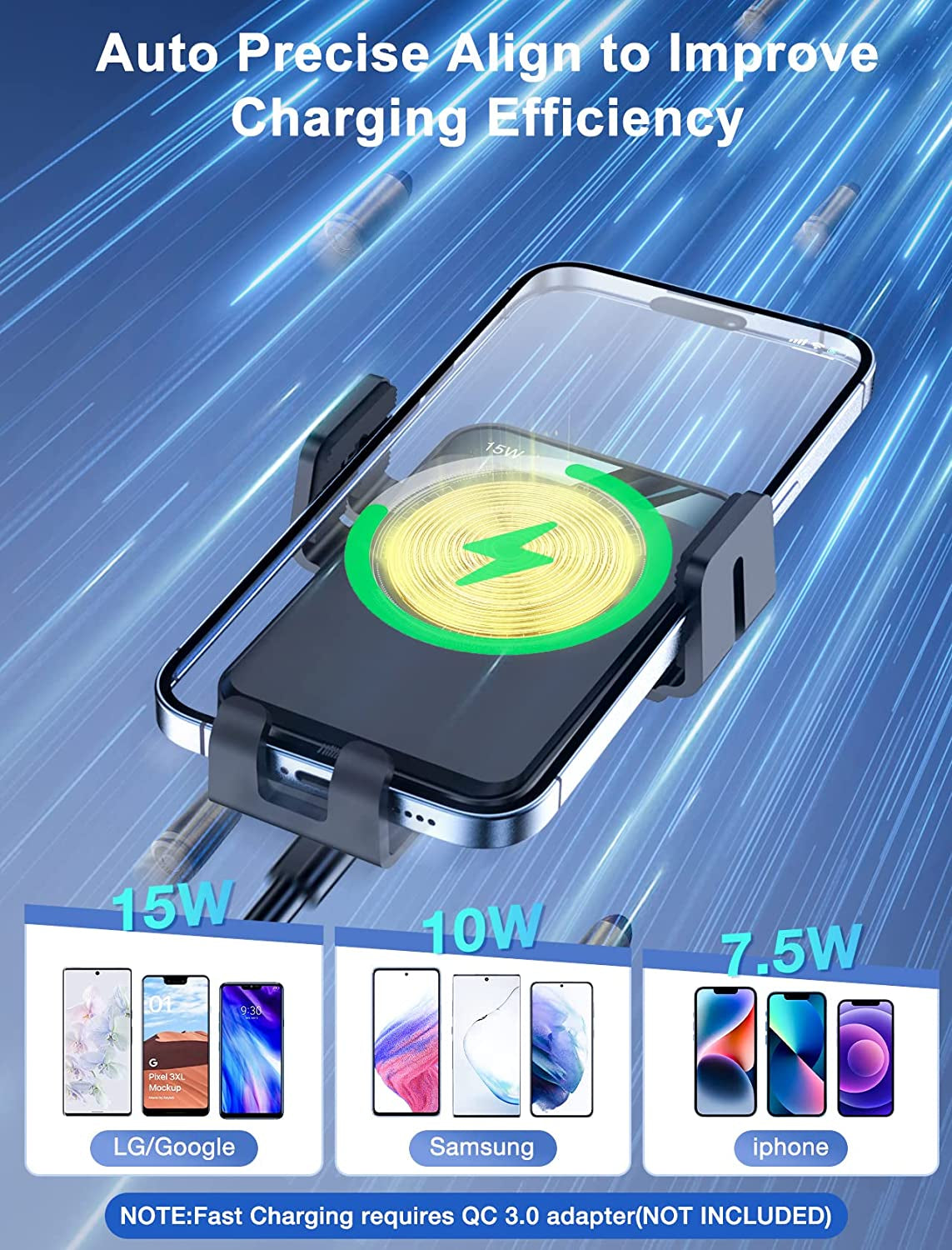 Wireless Car Charger, MOKPR Auto-Clamping Car Mount 15W/10W/7.5W Fast Charging Air Vent Car Phone Mount Compatible with Iphone 14/13/13 Pro/12 Pro Max/12 Pro/12/11/10/8 Series, Samsung Galaxy Series  MOKPR   