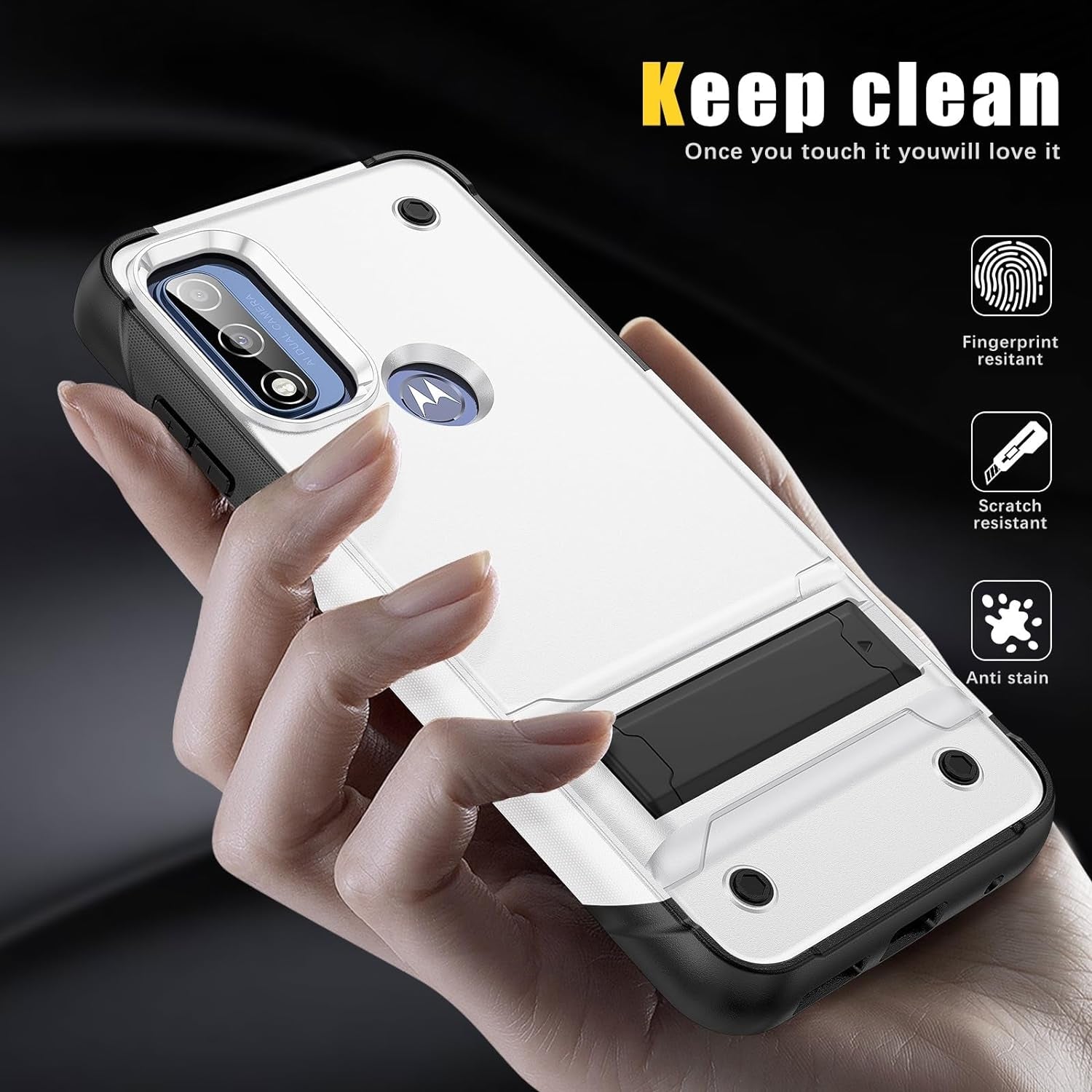 ZIRIA Phone Case Compatible with Motorola G Pure/Moto G Power (2022)/Moto G Play (2023) Case with Kickstand, Rugged Full-Body Protection Case Military Grade Shockproof Case (Color : White+Black)  ZIRIA   