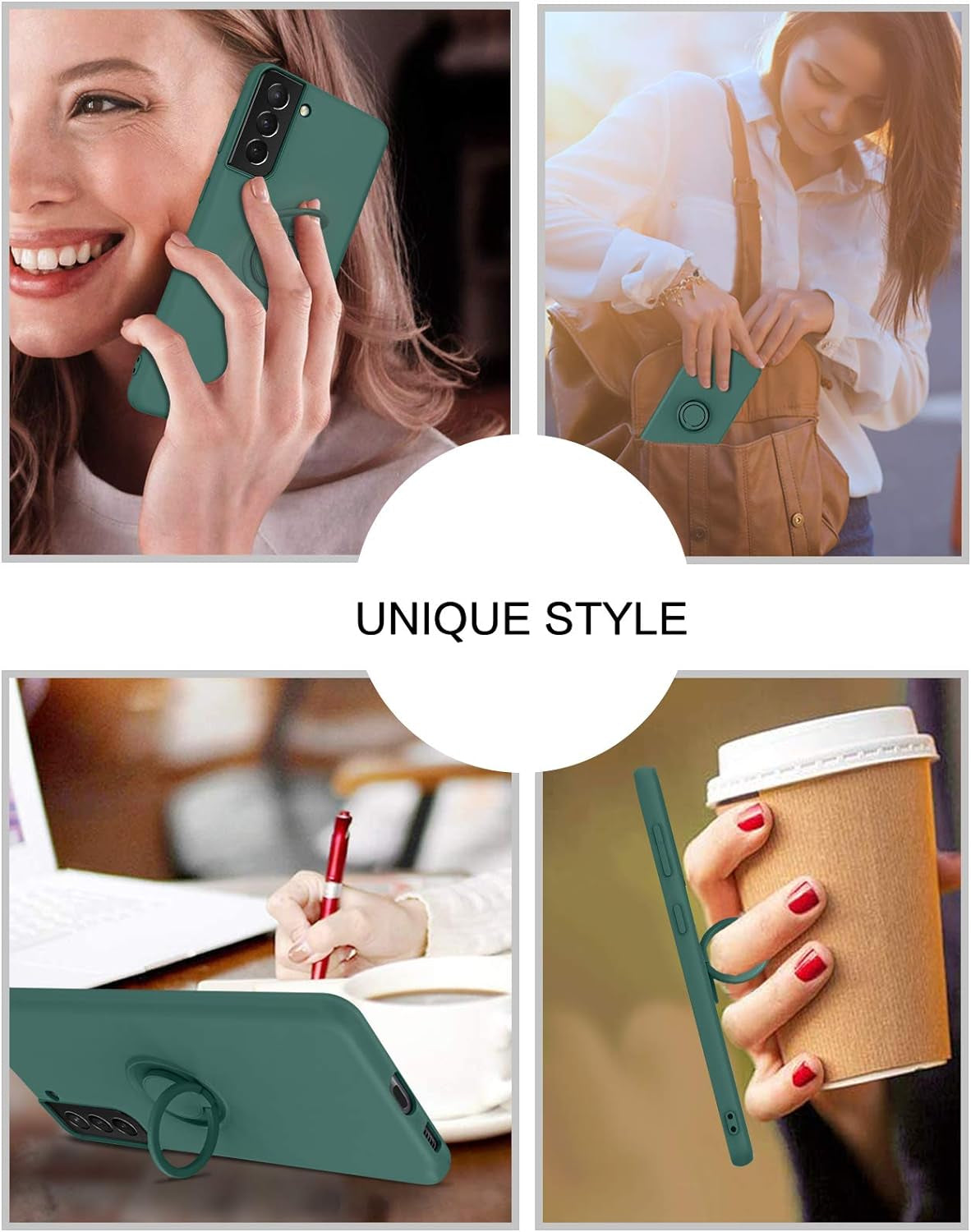 BENTOBEN Compatible with Samsung Galaxy S21 plus Case, Slim Silicone Soft Rubber with 360° Ring Holder Kickstand Car Mount Supported Protective Cases for Samsung Galaxy S21+ plus 6.7", Midnight Green  BENTOBEN   