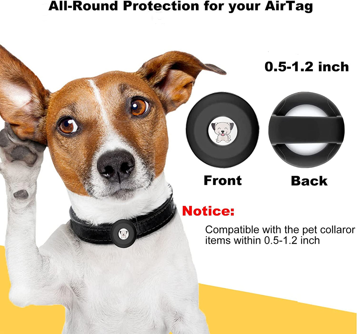 Sinvin Airtag Dog Collar Holder - Airtag Cat Collar Holder - Silicone Waterproof Apple Airtag Protective Holder for Pet Collars Wide within 1/2" (Black)  KV-AC-01   