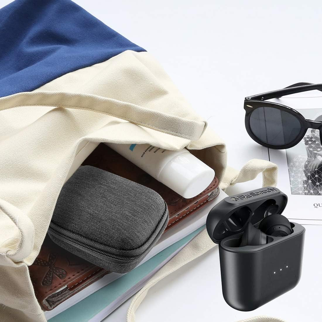 Geekria Shield Headphones Case Compatible with Skullcandy Jib True 2, Indy, Grind Fuel True Wireless In-Ear Earbud Case, Replacement Hard Shell Travel Carrying Bag with Cable Storage (Grey)  GEEKRIA   