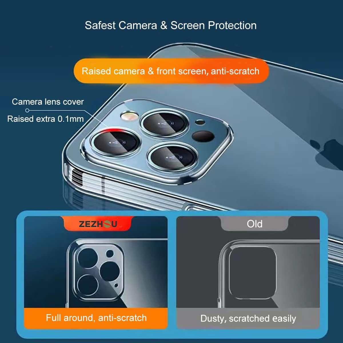 ZEZHOU Iphone 13 Mini Clear Case with Camera Lens Protector, Non Yellow Square Electroplated Edge, Upgraded Shockproof Inner Silicone Bumper Shell, Slim Thin Phone Case for Iphone 13 Mini 6.1", Black  ZEZHOU   