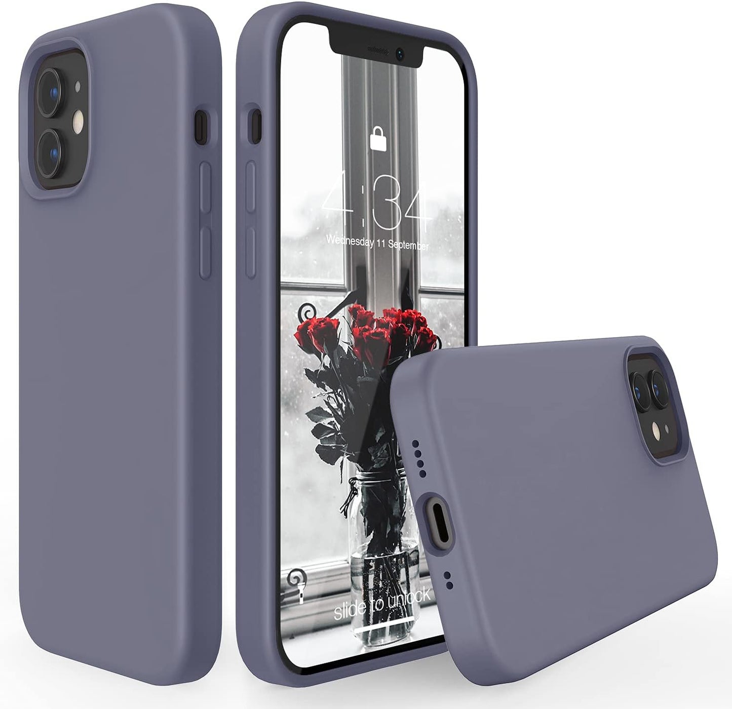 ABITKU Compatible with Iphone 12 Mini Case, [Silky Series] Slim Liquid Silicone Full Body Protection Shockproof Cover 5.4 Inch, Red Coral  abitku Lavender Gray  