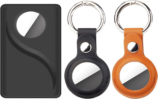 2 Pack Airtag Keychain Leather + Apple Airtag Holder for Wallet, Men Women Airtag Case Cover, Air Tag Accessories (1 Thin Airtag Wallet Card Holder + 2 Key Chain)  ULITIQ   